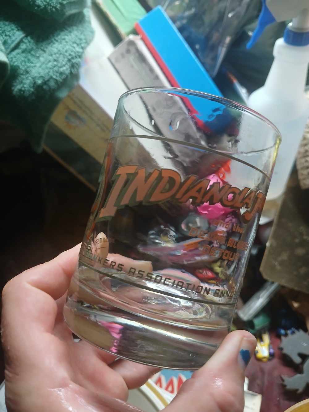 clear glass lowball or rocks glass Indiana Jones Mississippi 2008 Bankers Ascoc.